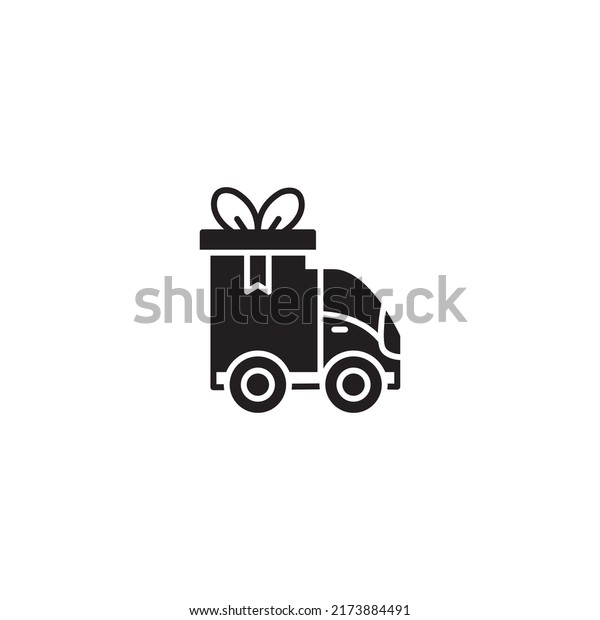 Vector illustration of a truck\
with gift box, symbol of free shipping, icon design in solid\
style
