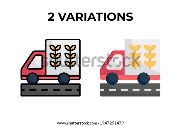 vector illustration\
of truck icon. truck deliver a wheat on the road. Use two\
variations flat and lineal\
color