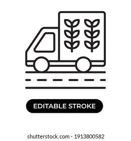 Vector illustration of truck icon. Grain transport truck driving on highway. Editable stroke with line design style