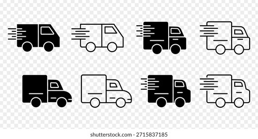 Ilustración vectorial de conjunto de iconos de camiones aislados sobre fondo transparente