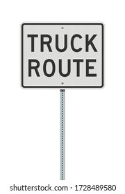 Vector illustration of the Truck Route white road sign on metallic post