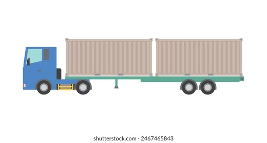 Vector illustration of truck,semi-tractor tractor head and trailer,chassis transporting 20ft ocean containers