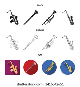 Vector illustration of trumpet and brass symbol. Set of trumpet and saxophone stock symbol for web.