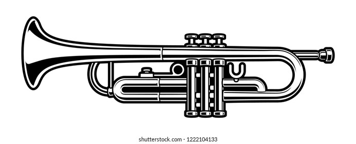 Vector illustration of trumpet. Jazz logo design on the white background.