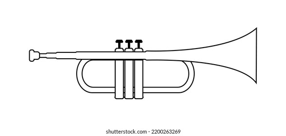 Ilustración vectorial del icono de línea de trompeta en fondo blanco.