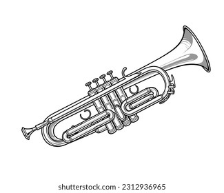 Vector Illustration, Trumpet, Lineart, instrument