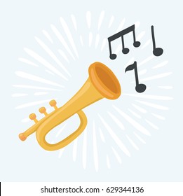 Vector illustration of trumpet and notes icon. Musical instrument play music icon