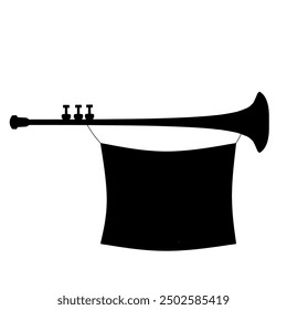 vector illustration of a trumpet silhouette with a flag, on a white background. Vector illustration