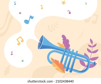 Vector illustration of trumpet spreading music cartoon background.