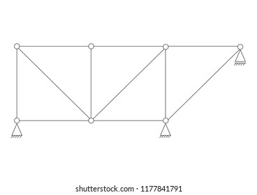 Vector illustration of a truss with pinned supports and a roller support. Simple drawing construction isolated on white background. Engineering graphic.