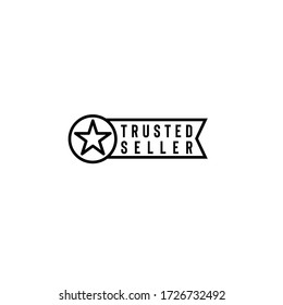 La ilustración vectorial del logotipo del vendedor de confianza con estrella en círculo y cinta aislada en fondo blanco puede utilizarse como señal de que su sitio web de compras o mercado es fiable y fiable