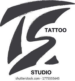 Vector illustration of ts isolated letters as logo for a tattoo studio. Handwritten symbol for banner, advertisement, business card, print or clothes design that can be used for identity and branding