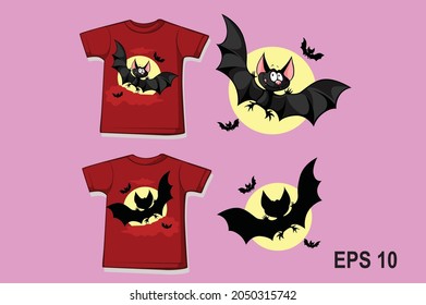 Vector Illustration T-Shirt Cartoon Bat 