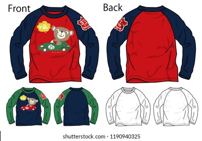 A vector illustration of a T-shirt for a child. Front and back view.