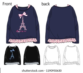 A vector illustration of a T-shirt for a child. Front and back view.