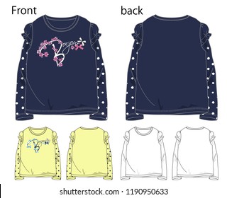 A vector illustration of a T-shirt for a child. Front and back view.