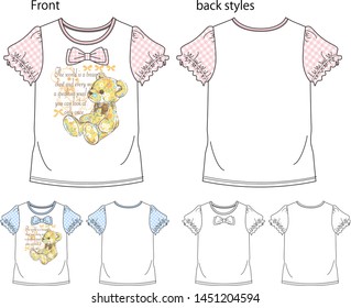 A vector illustration of a T-shirt for a child. Front and back view.