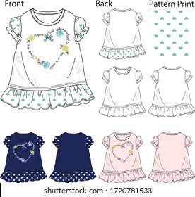 A vector illustration of a T-shirt for a child. Front and back view.