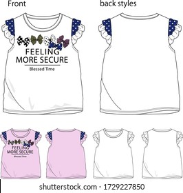 A vector illustration of a T-shirt for a child. Front and back view