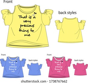 A vector illustration of a T-shirt for a child. Front and back view.