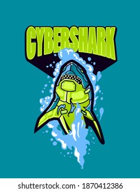 Vector illustration for tshirt cyber shark