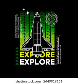 Vector illustration. T-shirt design for boys with cartoon rockets, planets, stars, spaceship
