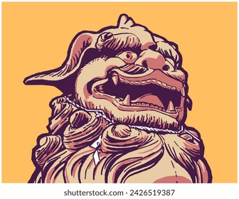 Vector illustration, t-shirt design of Japanese, Chinese foo dog, guardian lion statue figure in color