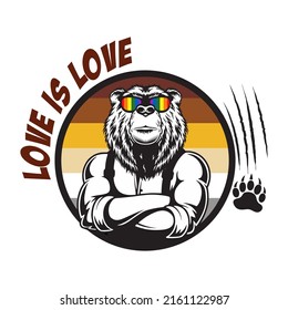 Vector illustration for t-shirt design with slogan. Vector illustration design of an lgbt bear, in lgbt and gay bear colors.