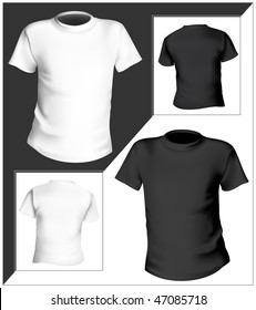 Vector illustration. T-shirt design template (front & back). Black and white.