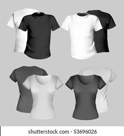 Vector illustration. T-shirt design template (men and women). Black and white.