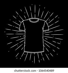 Vector illustration with t-shirt and divergent rays. Used for poster, banner, web, t-shirt print, bag print, badges, flyer, logo design and more. 