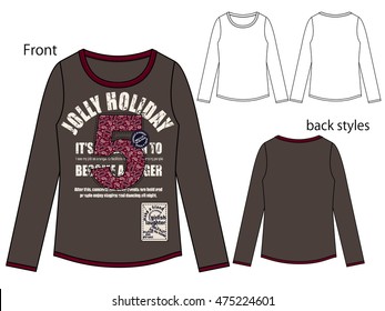 Vector illustration of  t-shirt. Front and back views
