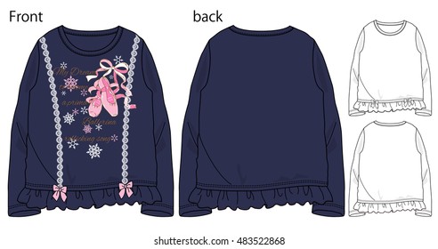 Vektorillustration des T-Shirts. Vorder- und Rückseite