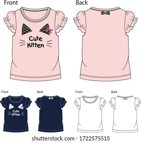 A vector illustration of a T-shirt for a Girl .
Front and back view.
It's an illustration of a cute kitten.