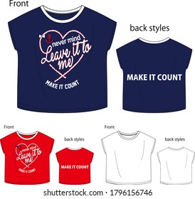 A vector illustration of a T-shirt for a Girl . Front and back view.