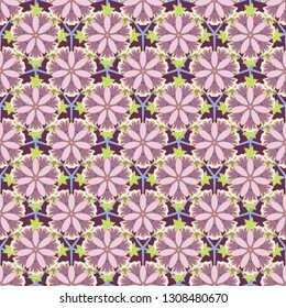 Vector illustration. T-shirt graphics for girls and women. Seamless pattern in yellow, purple and beige colors. Vector beautiful print in a T-shirt tropical theme.