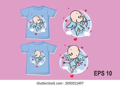 Vector illustration T-shirt for kids Cartoon Cupid Cute Mascot Cartoon