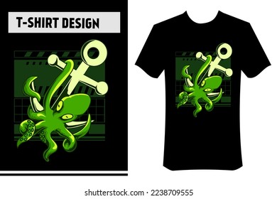 vector illustration for t-shirt, kraken octopus illustration, anchor, underwater, ocean. with the concept of street wear. Perfect for print on t-shirts, apparel, clothing, posters, stickers, banners.