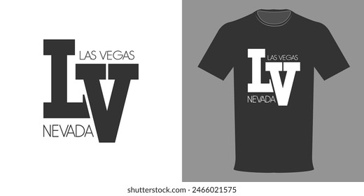 Ilustración vectorial de camiseta LAS VEGAS, NEVADA, LV. Plantilla de impresión tipográfica, pegatina, insignia, calcomanía, diseño de moda. Liga Universitaria