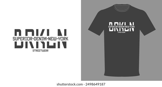 Vector illustration. T-shirt with minimalist logo NEW YORK SUPERIOR DENIM. Fashionable t-shirt design in minimalist style. Highest quality streetwear