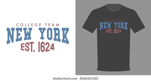 Vector illustration of T-shirt NEW YORK, est. 1964. College team, Varsity League. Retro typographic print. Vintage slogan