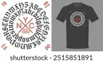 Vector illustration t-shirt NYC. Retro GOTHIC font in circle. Brooklyn, Queens, Harlem, Bronx. Sticker, decal, typography poster for printing. Old style written on outline. Calligraphic patterns