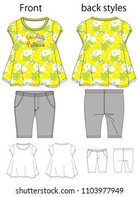 vector illustration of T-shirt and pants.  Front and back views.