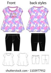 vector illustration of T-shirt and pants.  Front and back views.