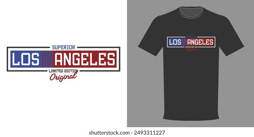 Vektorillustration. T-Shirt SUPERIOR LOS ANGELES. Die originale Athletic Wear. In: Typographic Print, Sportswear. College League, Fußballmannschaft der Schule