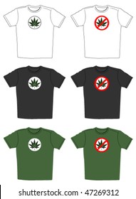 Vector illustration of t-shirts with cannabis leaf emblem