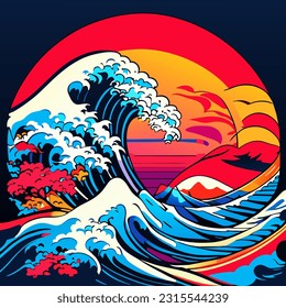 vector illustration of tsunami waves