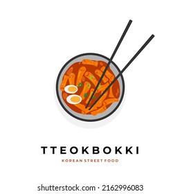 Vector illustration of tteokbokki with gochujang sauce on a bowl ready to be served