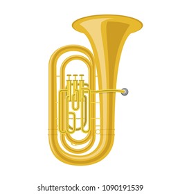 Vector illustration of a tuba in cartoon style isolated on white background