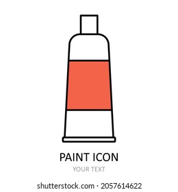 Vector illustration with tube of paint. Linear icon.